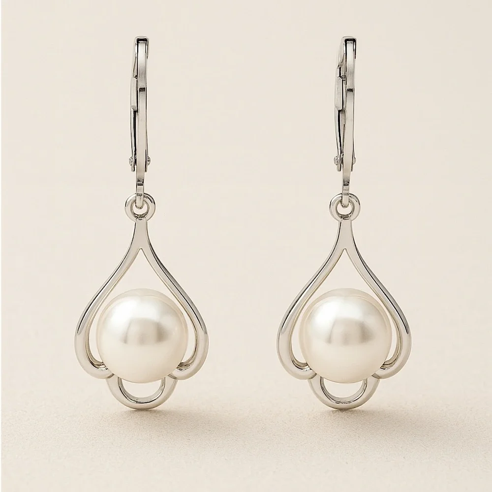 Pearl Sterling Silver 925K drop earrings Leverback Gorgeous